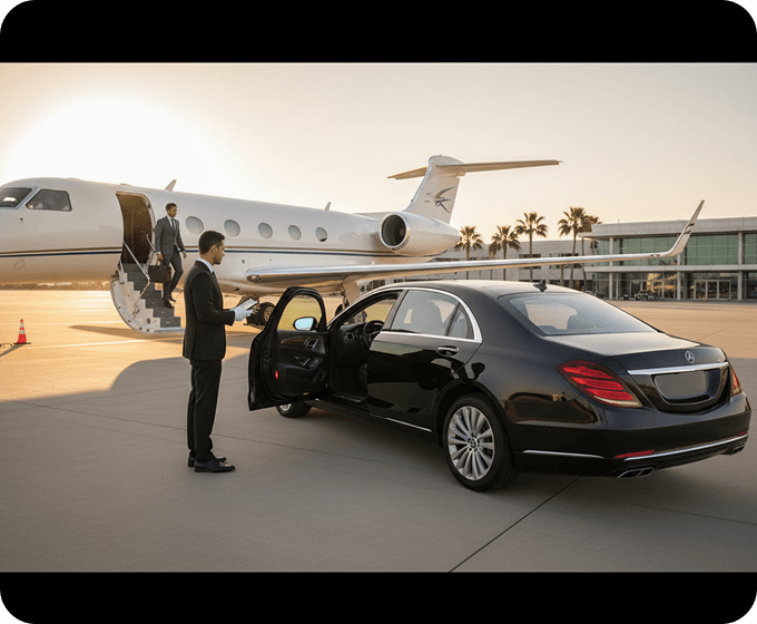 Chauffeur assisting a traveller with airport transfer luggage